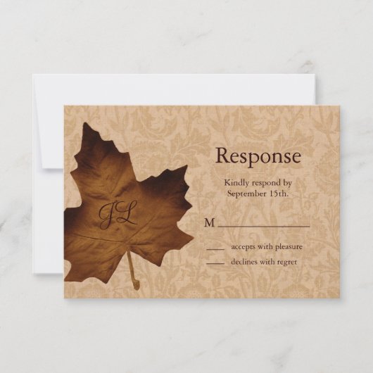 Maple Leaf Monogrammed RSVP Kaartje (Voorkant)