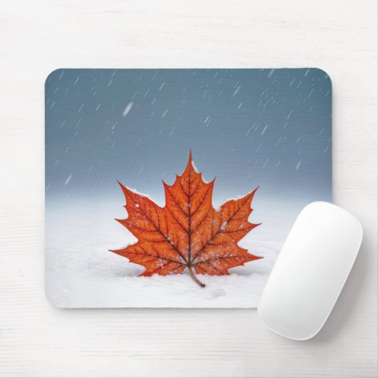 Maple Leaf On Fresh Snow Muismat (Met muis)