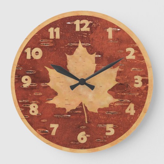 Maple Leaf on Inner Birch Bark Grote Klok (Voorkant)
