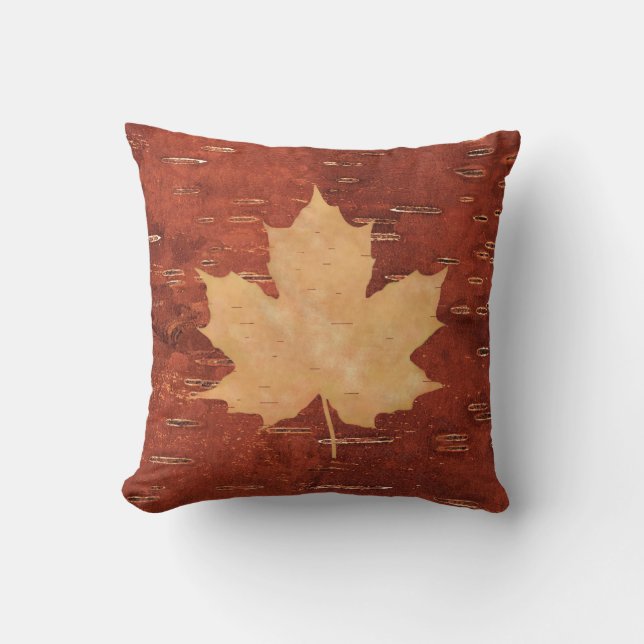 Maple Leaf on Inner Birch Bark Kussen (Voorkant)