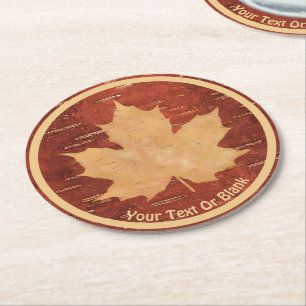 Maple Leaf on Inner Birch Bark Ronde Kartonnen Onderzetter