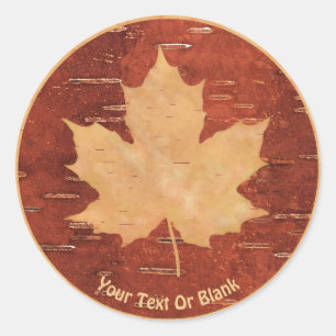 Maple Leaf on Inner Birch Bark Ronde Sticker