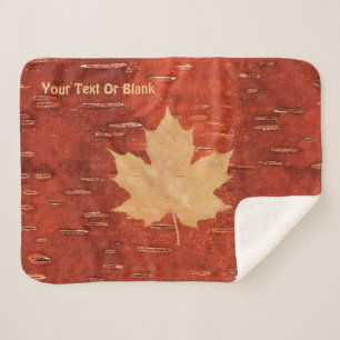 Maple Leaf on Inner Birch Bark Sherpa Deken