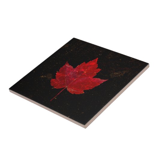 Maple Leaf Red Black Gold Country Herfst Texture Tegeltje (Zijkant)
