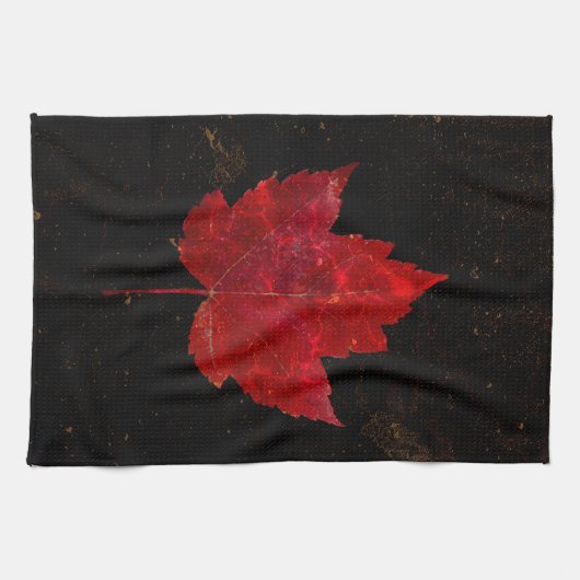 Maple Leaf Red Black Gold Country Herfst Texture Theedoek (Horizontaal)
