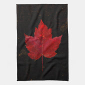 Maple Leaf Red Black Gold Country Herfst Texture Theedoek (Verticaal)