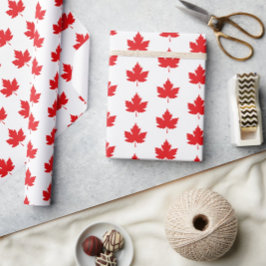 Maple Leaf Rood en Wit Cadeaupapier