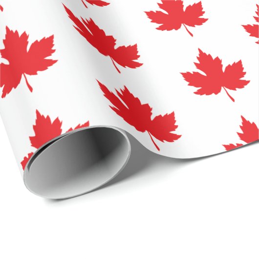 Maple Leaf Rood en Wit Cadeaupapier (Rol Hoek)