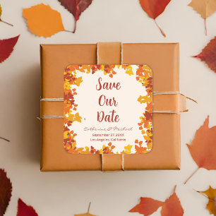 Maple Leaf Sinaasappel Terracotta Autumn Save the Vierkante Sticker