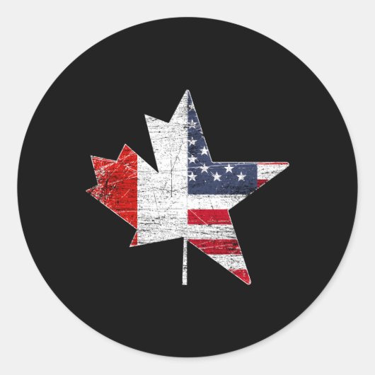 Maple Leaf Usa American Flag Canada Ronde Sticker (Voorkant)
