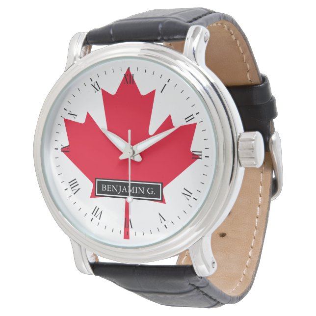 Maple Leaf Vlag van Canada Horloge (Gekanteld)