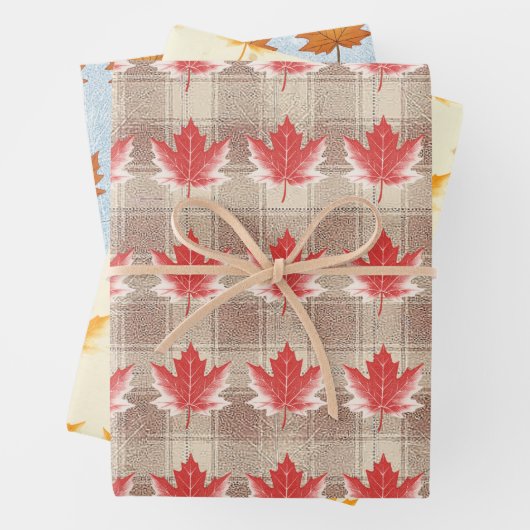Maple Leaf Wrapping Paper Flat Sheet Set of 3 (In situ)