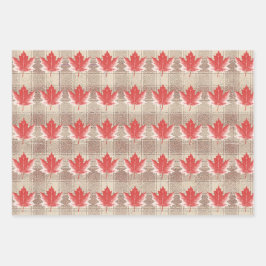 Maple Leaf Wrapping Paper Flat Sheet Set of 3