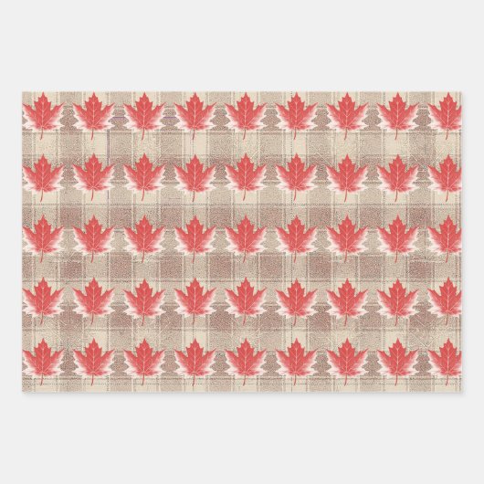 Maple Leaf Wrapping Paper Flat Sheet Set of 3 (Voorkant)