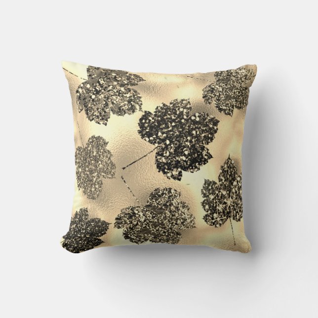 Maple Leafs Tropic Sepia Gold Botanische Natuur Fa Kussen (Voorkant)