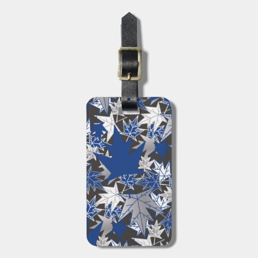 Maple Leaves - Blauw op een Koolsteenachtergrond Bagagelabel (Voorkant verticaal)