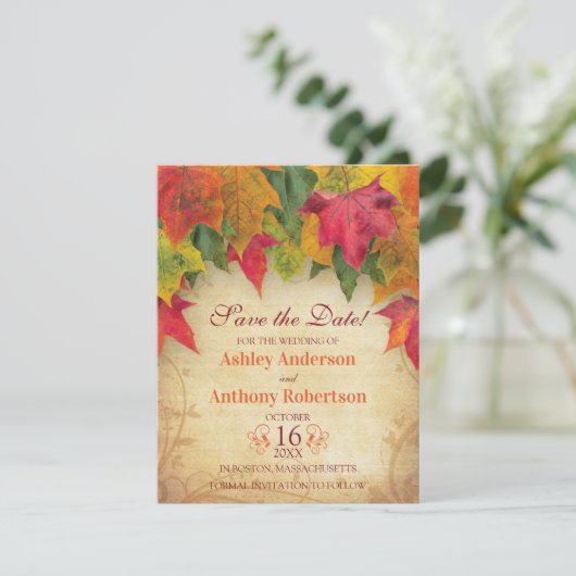 Maple Leaves Bruiloft Bewaar de Datum Herfst Herfs Save The Date (Staand voorkant)
