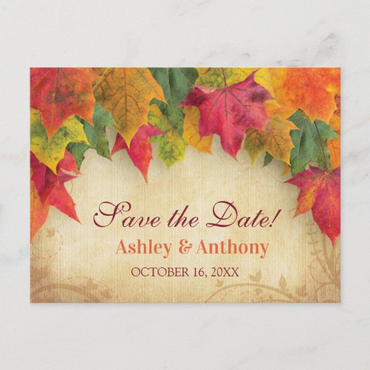 Maple Leaves Bruiloft Herfst Herfst Save the Date Aankondigingskaart (Voorkant)