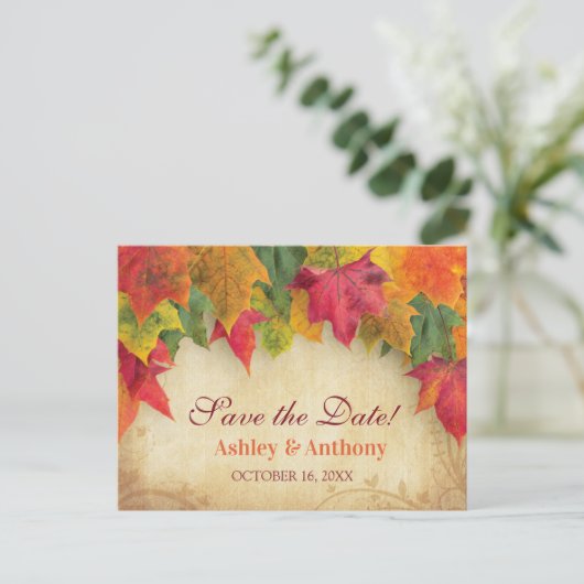 Maple Leaves Bruiloft Herfst Herfst Save the Date Aankondigingskaart (Staand voorkant)