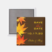 Maple Leaves Chocolate Brown Wedding Save the Date Magneet (Voorkant / Achterkant)