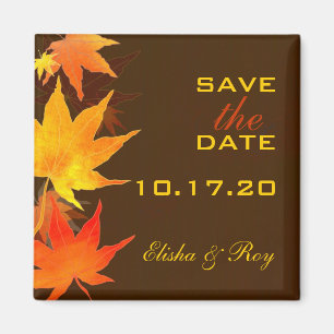Maple Leaves Chocolate Brown Wedding Save the Date Magneet
