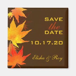 Maple Leaves Chocolate Brown Wedding Save the Date Magneet