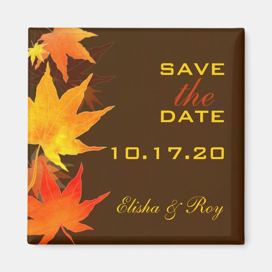 Maple Leaves Chocolate Brown Wedding Save the Date Magneet (Voorkant)