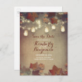 Maple Leaves en Mason Jars Herfst Sla de datum op Aankondigingskaart (Voorkant / Achterkant)