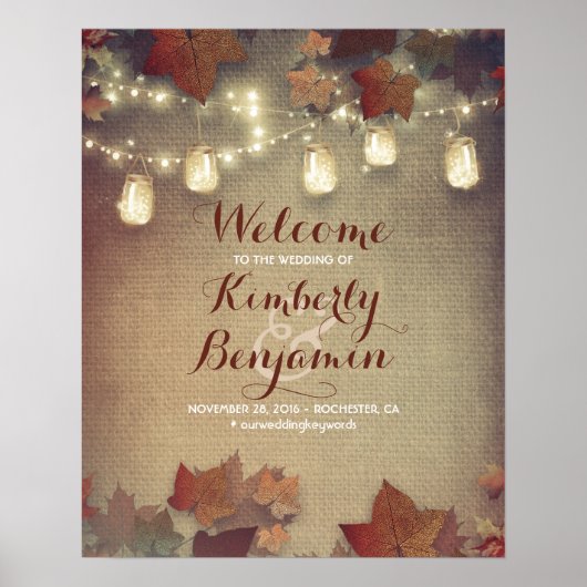 Maple Leaves en Mason Jars Wedding Welcome Sign Poster (Voorkant)