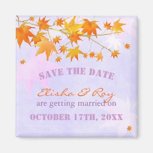 Maple Leaves Lavender Wedding Save the Date Magneet (Voorkant)