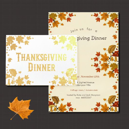 maple leaves& musrooms - Thanksgiving invitation Folie Kaarten