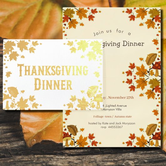  maple leaves& musrooms - Thanksgiving invitation Folie Kaarten