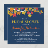 Maple Leaves Navy Blue Fall Wedding Invitation Kaart (Voorkant / Achterkant)