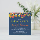 Maple Leaves Navy Blue Fall Wedding Invitation Kaart (Staand voorkant)