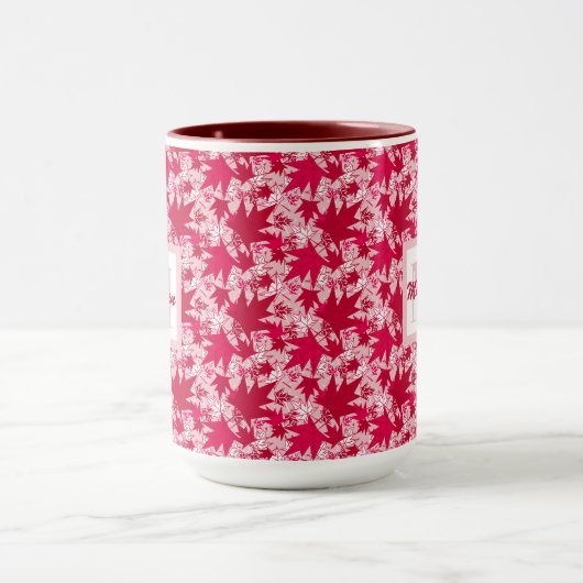 Maple lekt op een roze achtergrond mok (Midden)