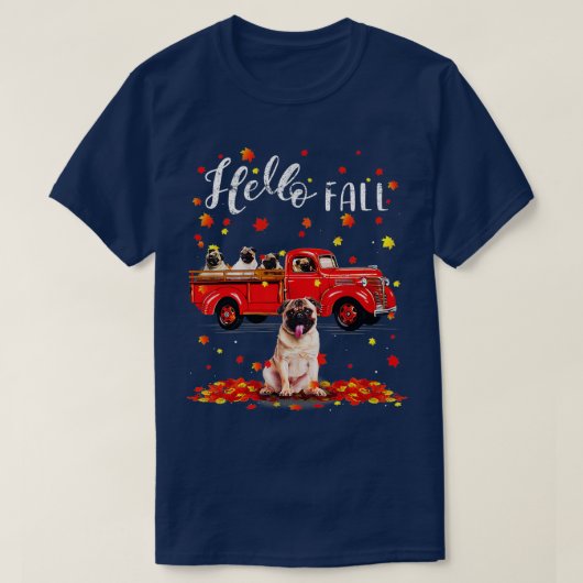 Maple Pug Hondenliefhebber Leaf Herfst Autumn Red T-shirt (Design voorkant)
