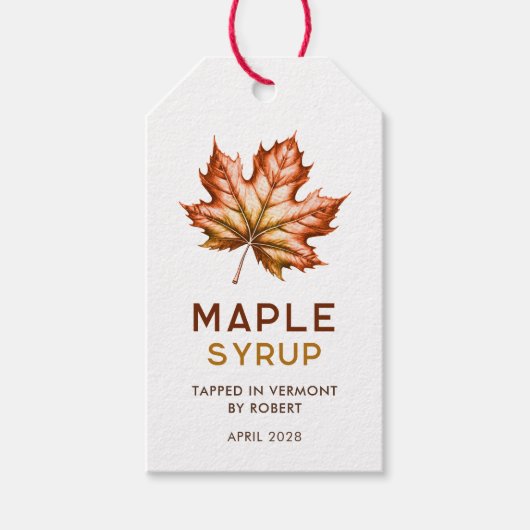 Maple siroop zelfgemaakt recept met bladeren cadeaulabel (Voorkant)