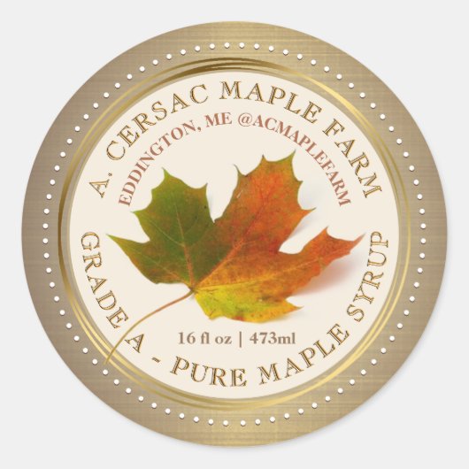 Maple stroop esdoorn blad bewerkbaar label gouden  (Voorkant)