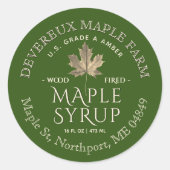 Maple stroop gouden esdoornblad op groen aangepast ronde sticker (Voorkant)