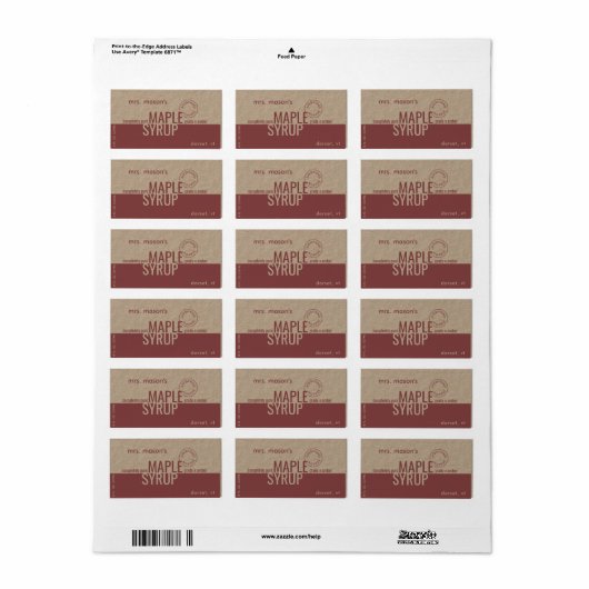 Maple stroop lente seizoen kraft en bruin label (Full Sheet)