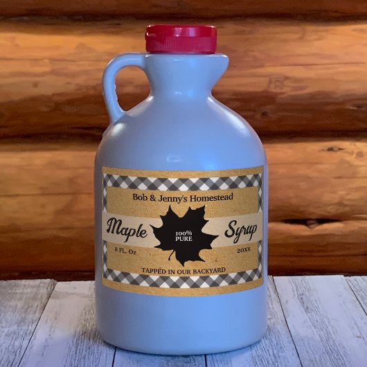 Maple stroop zwart buffel check blad kraft papier rechthoekige sticker