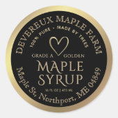 Maple Syrup 100% Pure Gemaakt door Trees Gold Hear Ronde Sticker (Voorkant)