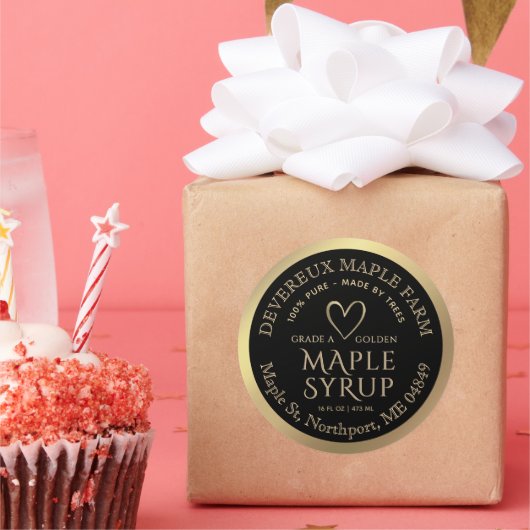 Maple Syrup 100% Pure Gemaakt door Trees Gold Hear Ronde Sticker (Feest)