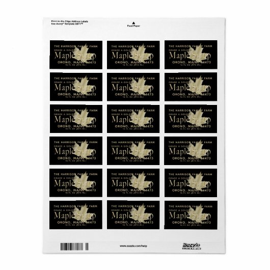Maple Syrup-adreslabel Etiket (Full Sheet)