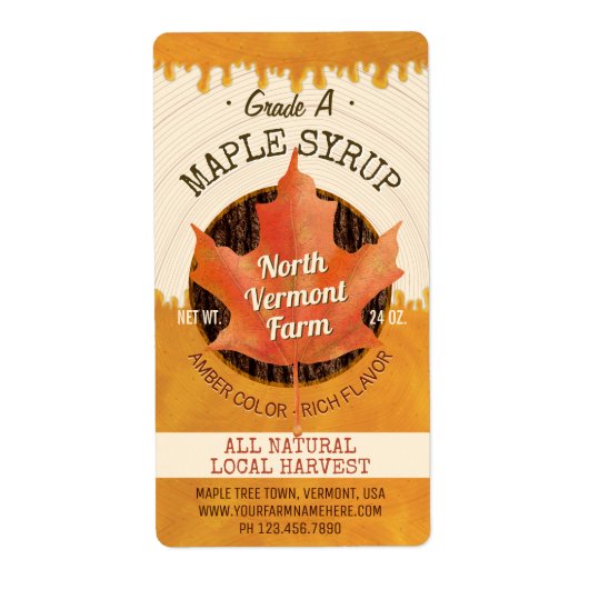 Maple Syrup Autumn Leaf Business Jar Aangepast Etiket (Voorkant)