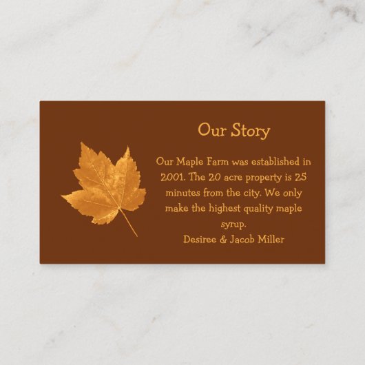 Maple Syrup Boerderij Amber Yellow Brown country R Visitekaartje (Achterkant)