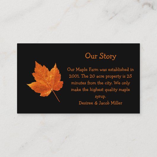 Maple Syrup Boerderij Oranje zwart land Rustisch Visitekaartje (Achterkant)