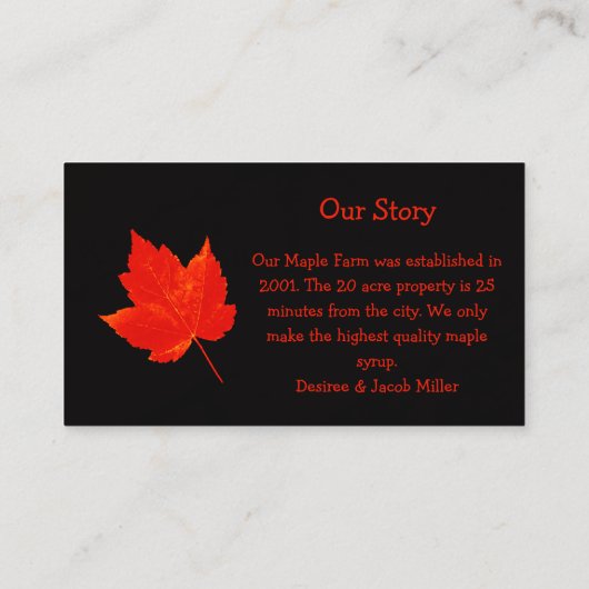 Maple Syrup Boerderij Red Black Land Rustic Visitekaartje (Achterkant)