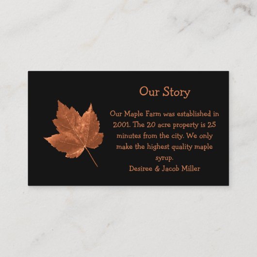 Maple Syrup Boerderij Rustic Brown Black Land Visitekaartje (Achterkant)
