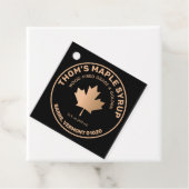 Maple Syrup Gold en Black Maple Leaf Classic Roun Bedankjes Labels (In situ)